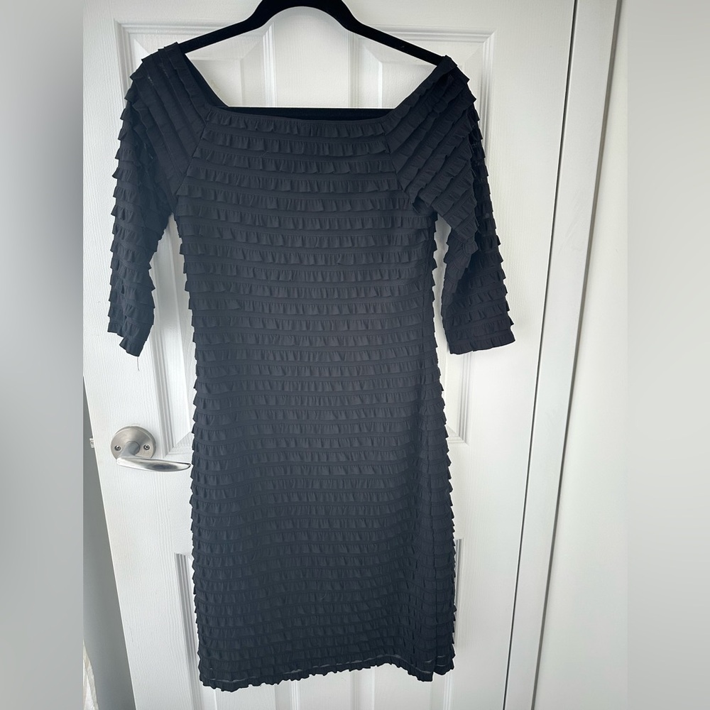 Frank Lyman Design Elegant Ra Ra Black Ruffle Quarter Sleeve Cocktail Dress 6